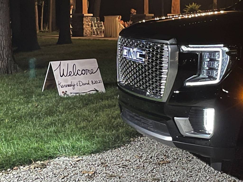 A wedding sign on the grass in Indianapolis